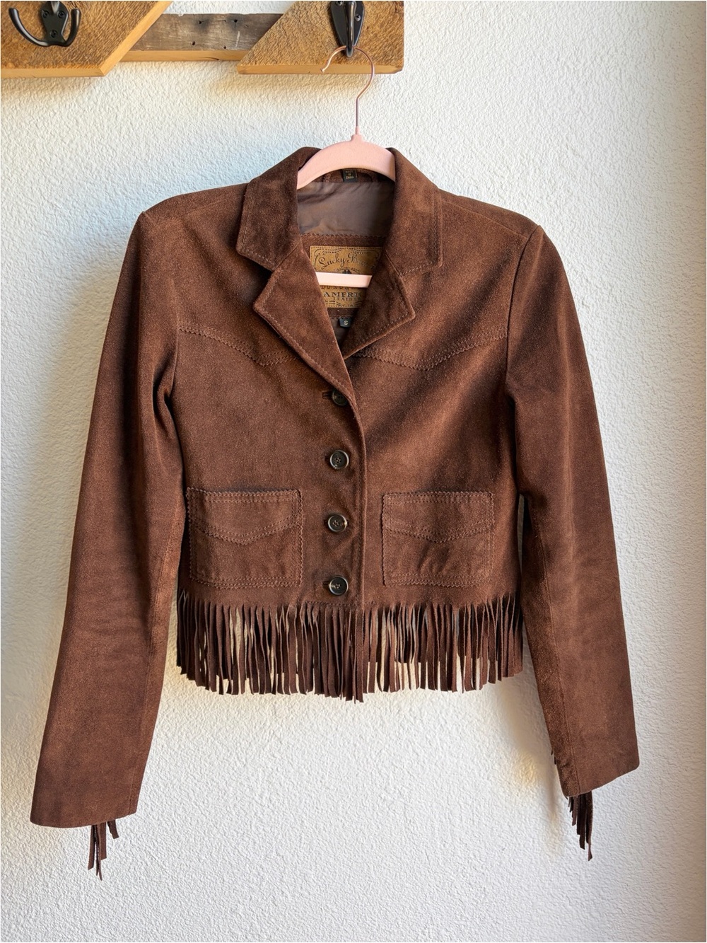 Y2K Chocolate Brown Suede Fringe Jacket Small - Picture 4 of 8